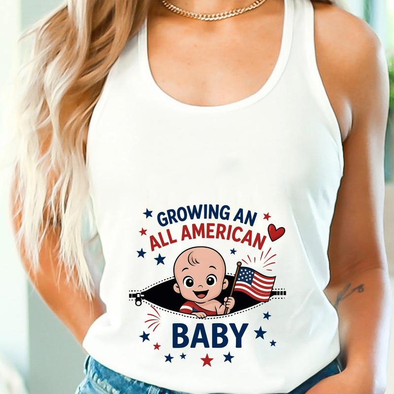 Growing an All American Baby Tank Top, Funny Pregnancy 4th of July Tank Top, Summer Pregnant Announcement Tank Top,...