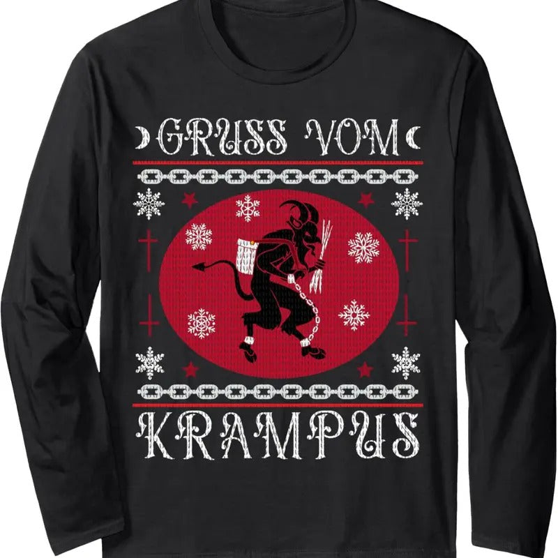 Gruss Vom Krampus. Goth Christmas Ugly Sweater. Krampus Xmas Long Sleeve T-Shirt Hoodie, Sweatshirt | RetroVerseTees.com