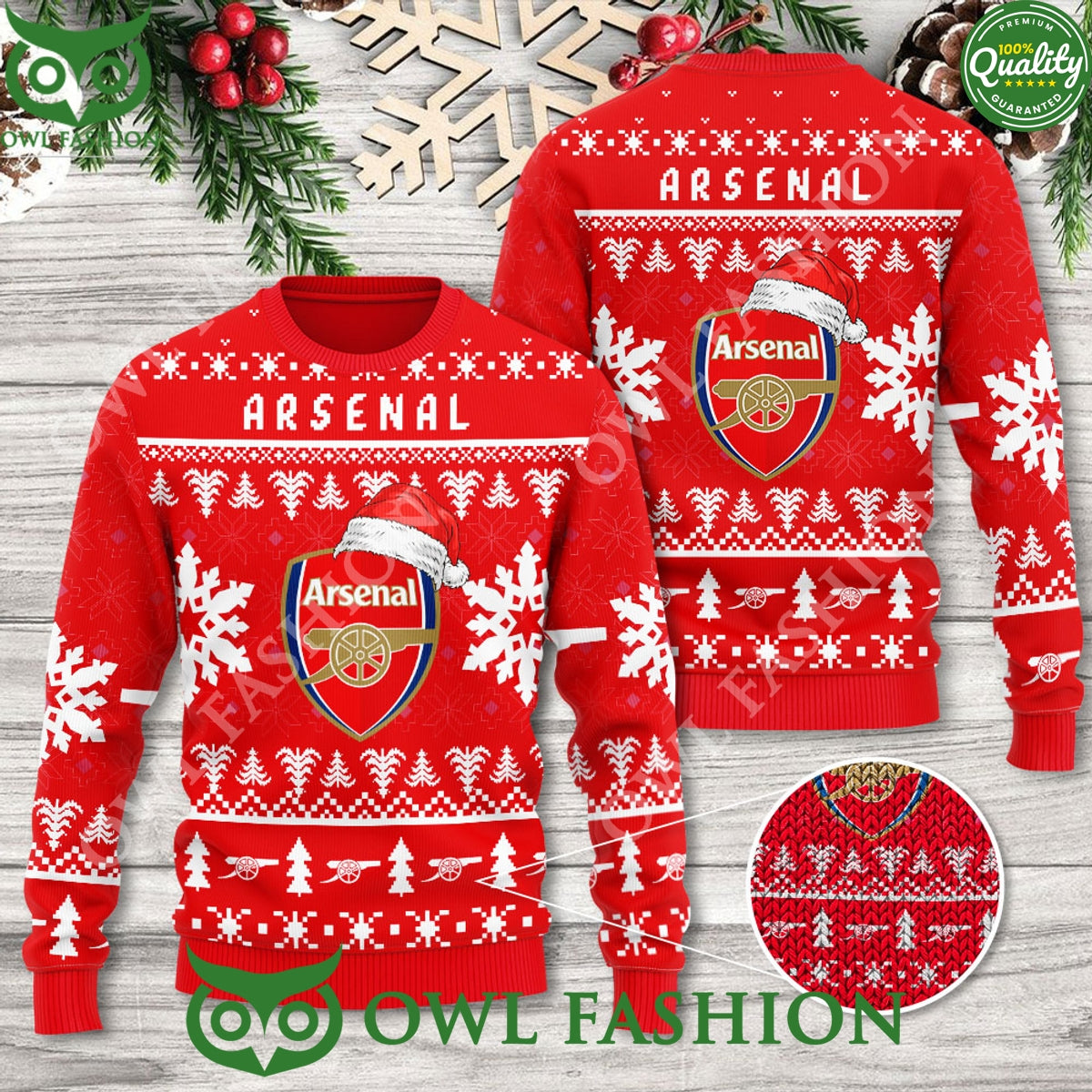 Arsenal Premier League Christmas Pattern 3D Ugly Sweater