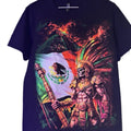 Guerrero con bandera T-shirt for Men - Casual Crewneck T-Shirt with Graphic Design Featuring Mexican Flag and Warrior Figure