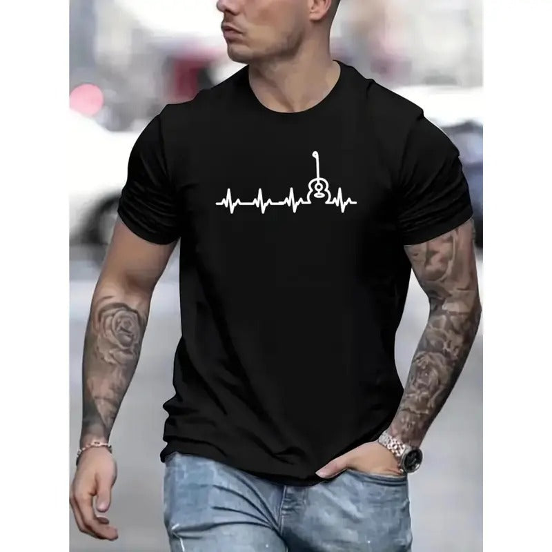 Guitar Print T Shirt, Tees For Men, Casual Short Sleeve T-shirt For Summer Made in USA Hoodie, Sweatshirt