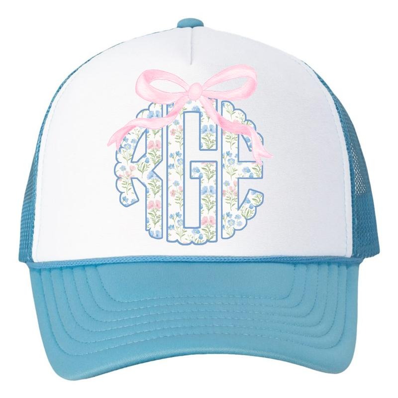 HAT - Grandmillennial Floral Monogram Foam Mesh Trucker Hat 'NLB' T-Shirts, Hoodie, Sweatshirt | RetroVerseTees.com