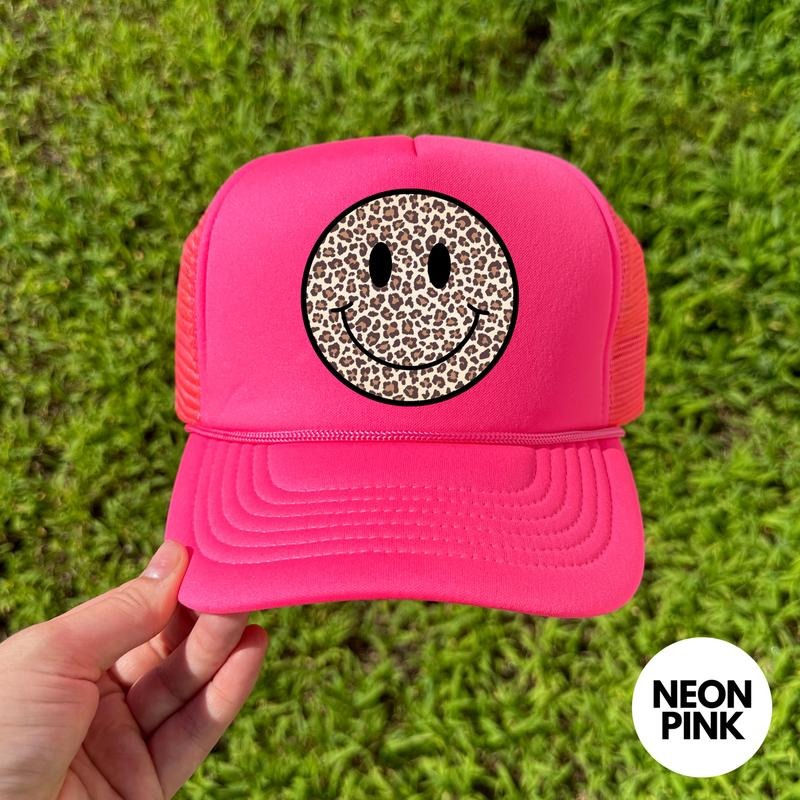 HAT - Leopard Happy Face Foam Mesh Trucker Hat 'NLB' T-Shirts, Hoodie, Sweatshirt | RetroVerseTees.com