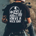 HAVE A NICE DAY Skull with Helmet Graphic Black Back Side Print T-shirt -  Sweatshirt