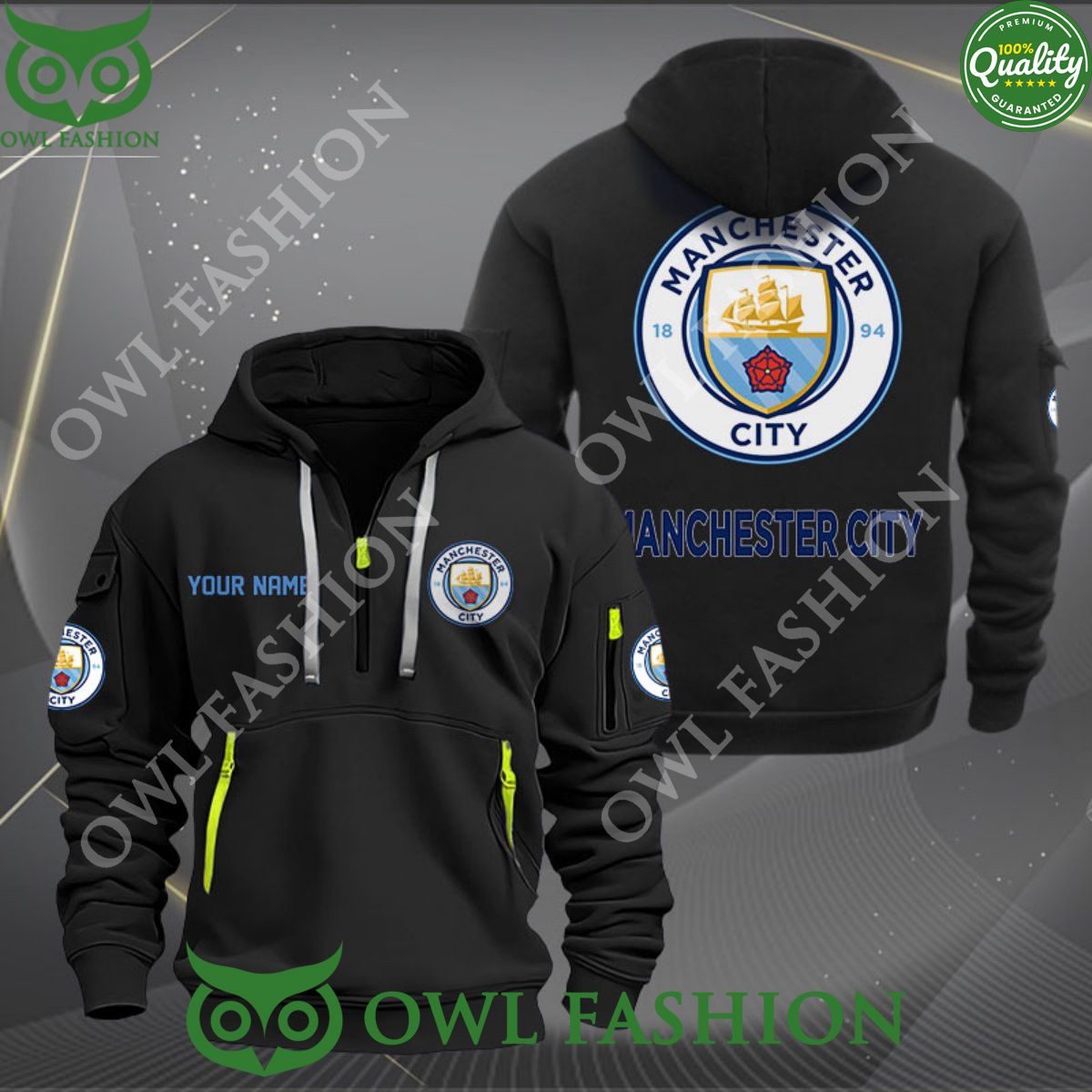 Manchester City Premier League Customized Quarter Zip Hoodie