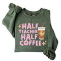 Half Teacher Half Coffee sweatshirt, Coffee Addict Teacher Sweater, Funny Teacher Shirt Leggings Casual Clothing Cotton...