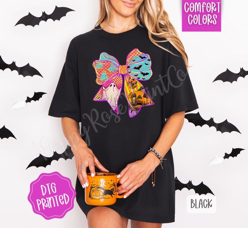Halloween Bow Comfort Colors, Trendy Women's Fall Tshirt Hoodie, Sweatshirt | RetroVerseTees.com