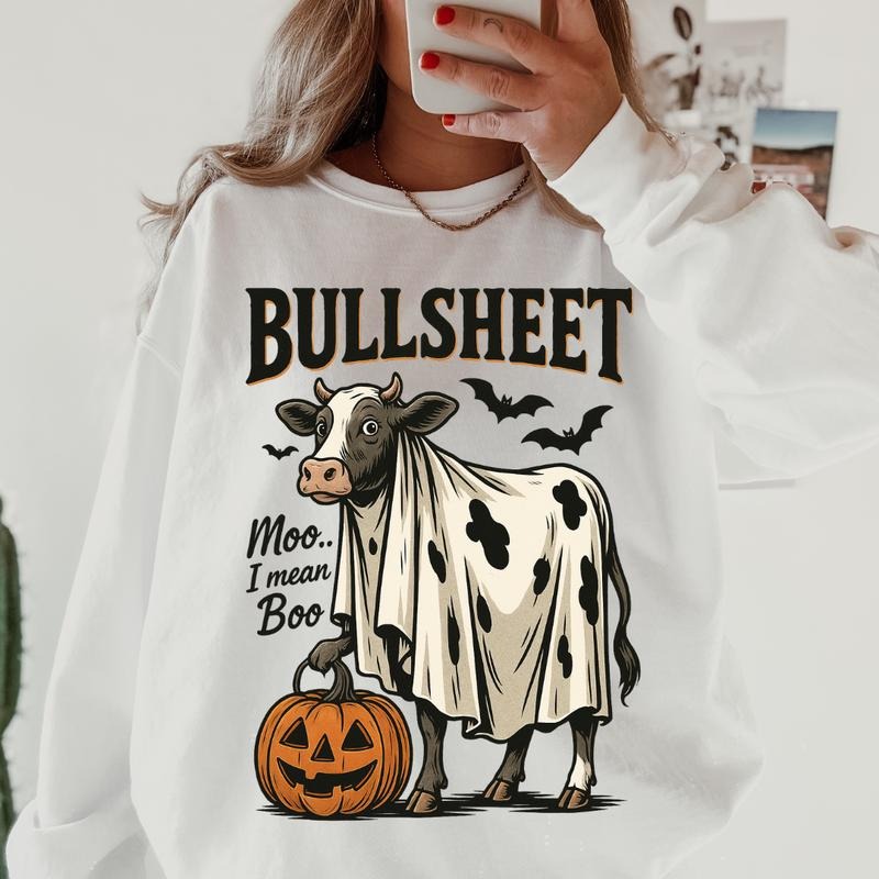 Halloween Bullsheet Sweatshirt Unisex Relaxed Fit Printed in USA Casual Comfort Cotton Top Athletic Boho Chic All Seasons...
