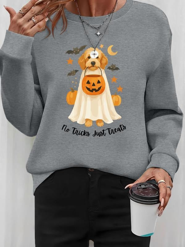 Halloween Casual Stylish Long Sleeve Sweatshirt with Print, 9 Colors Available for Fall & Winter, Fitted Knit Fabric...