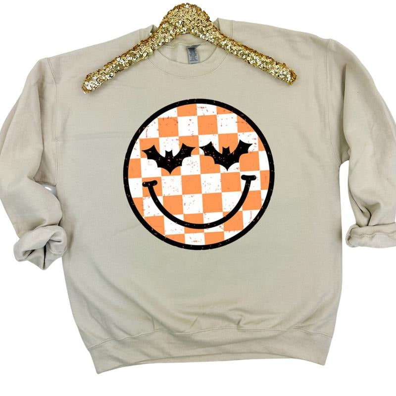 Halloween Checkered Happy Face Sweatshirt T-Shirts, Hoodie | RetroVerseTees.com
