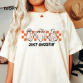 Halloween Comfort Colors Shirt, Retro Checkered Just Ghostin Shirt, Funny Ghost shirt, Comfort Colors Halloween Shirt,...