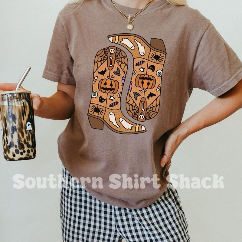 Halloween Cowboy Boots T shirt  | comfort colors t shirt | Cute Halloween T shirt | Halloween Graphic T shirt Hoodie,...