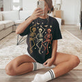 Halloween Dancing Skeletons Tshirt, Retro Skeleton Spooky Season Tee, Leopard Checker Cherry Shirt, Trendy Graphic Tee...