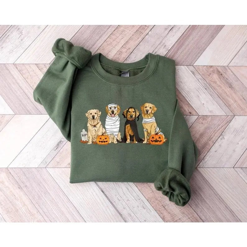 Halloween Dog Sweatshirt, Golden Retriever Ghost Dogs sweatshirt, Halloween Sweater T-Shirts, Hoodie | RetroVerseTees.com