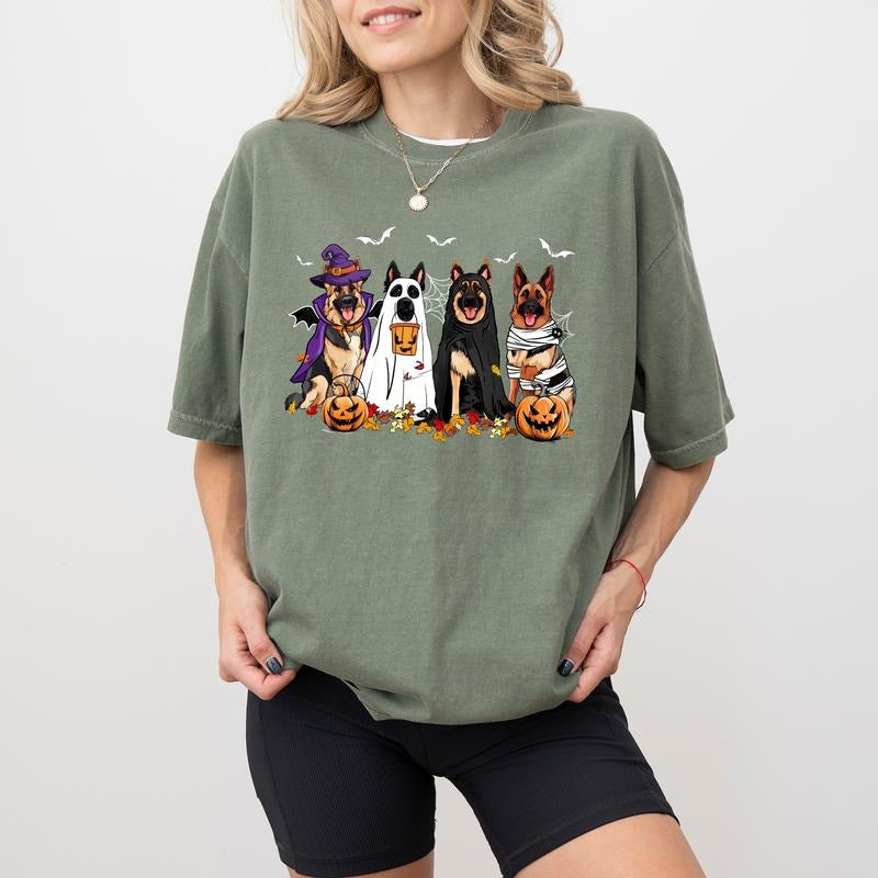 Halloween German Shepherd Ghost Dogs Shirt Comfort Colors, Boo Dogs Halloween Tee, Spooky Season Tshirt, Dog Mom Tops,...
