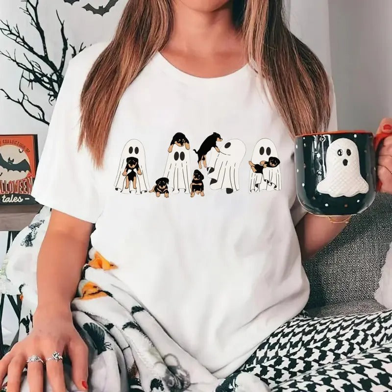Halloween Ghost Shirt, Ghost Rottweiler Shirt, Dog Lover Gift, Womens Halloween Shirt, Dog Halloween Shirt, Spooky Season...