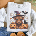 Halloween Highland Cow Sweatshirt - Ash Grey - Halloween Sweatshirt T-Shirts, Hoodie | RetroVerseTees.com