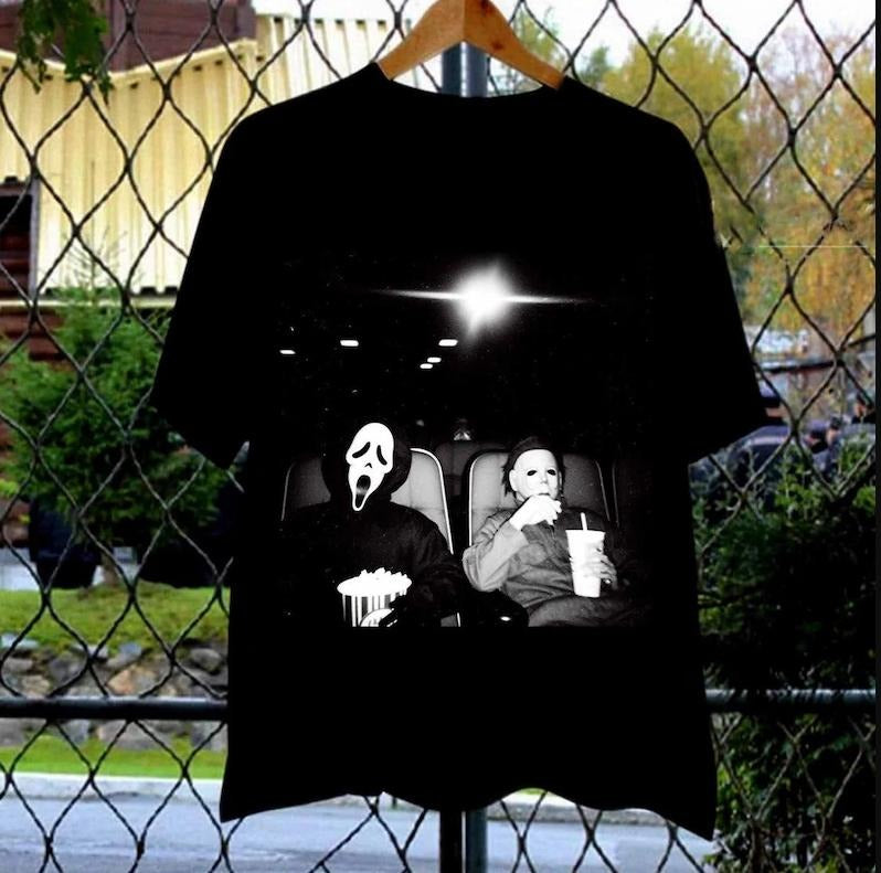 Halloween Michael Myers and Ghost Face Shirt, Halloween Horror Movie Fan Classic Cotton Hoodie, Sweatshirt