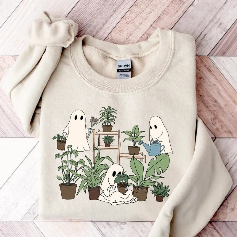 Halloween Plant Lady Sweatshirt, Gardening Sweatshirt Gift, Ghost Plant Sweatshirt, Crazy Plant Lady,Halloween Sweatshirt...