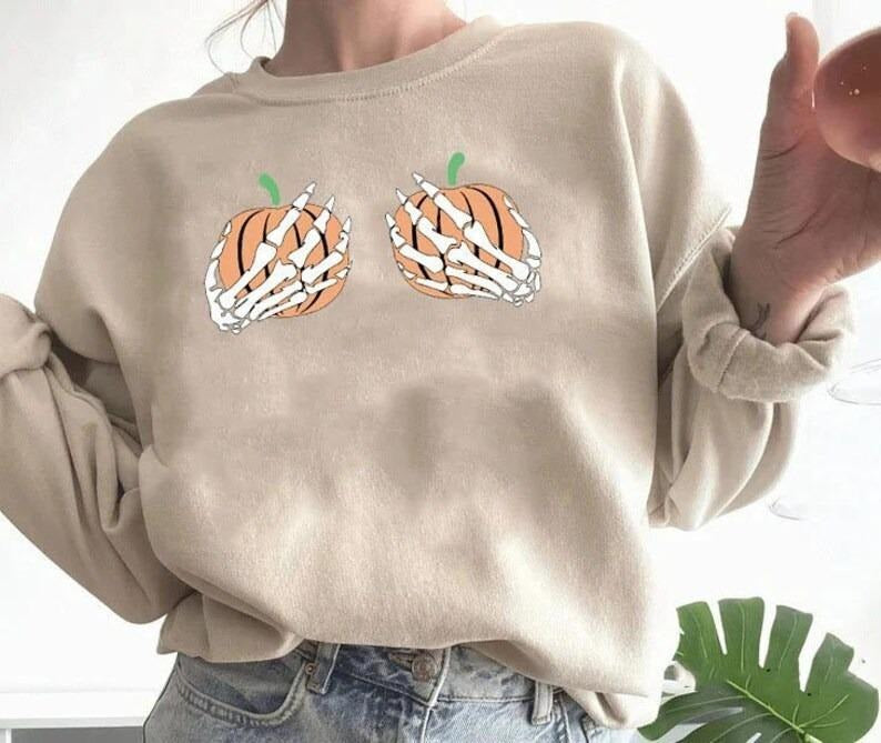 Halloween Pumpkin Skeleton Sweatshirt, Pumpkin Halloween Sweatshirt, Skeleton Halloween Shirt, Skeleton Hand Sweatshirt,...