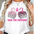 Halloween Pumpkin T-Shirt, Funny Halloween Breast Cancer Awareness Shirt, Pink Pumpkin Skeleton Hands Tee, Pink Ribbon...