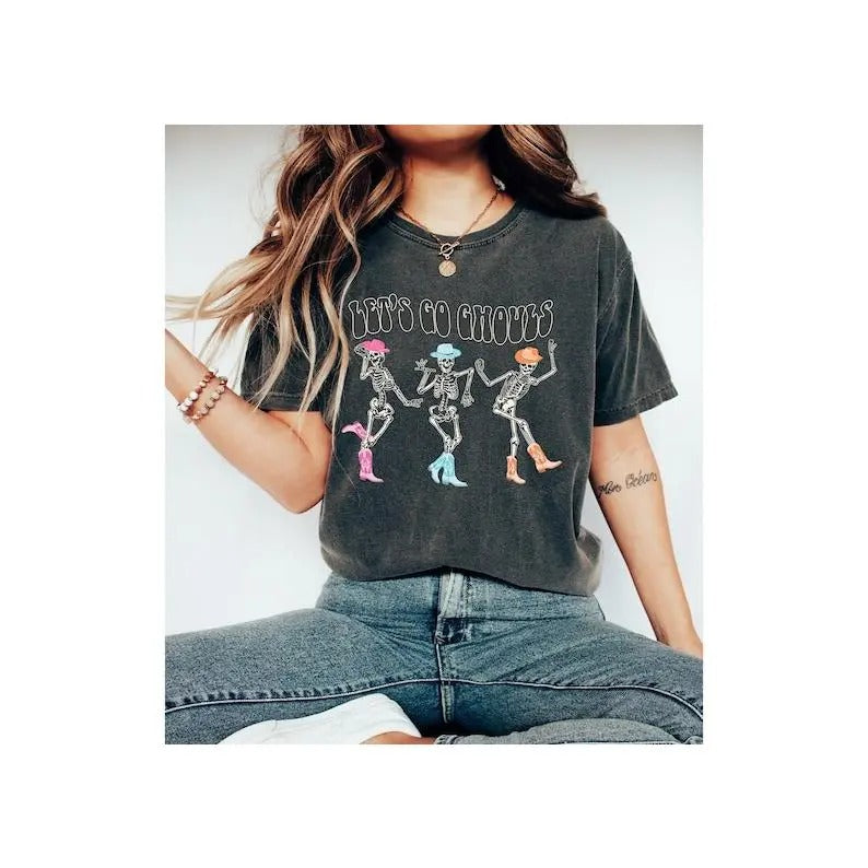 Halloween Sweatshirt, Let's Go Ghouls Sweatshirt, Let's Go Ghouls Shirt, Halloween Shirt, Dancing Skeleton Ghost Shirt,...
