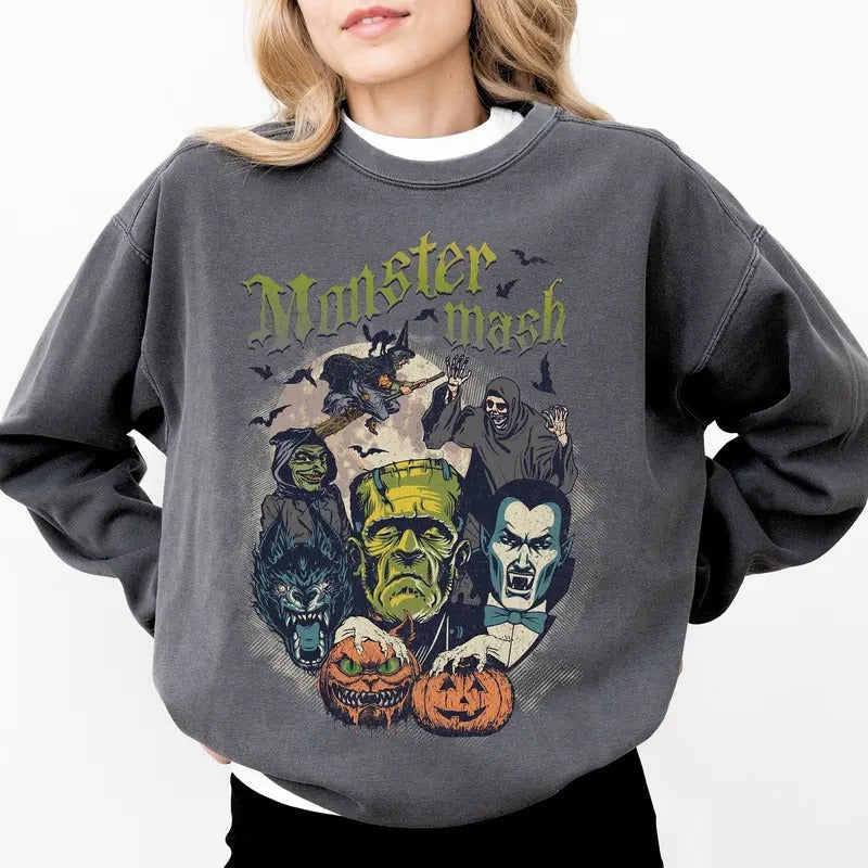 Halloween Sweatshirt, Retro Halloween Sweatshirt, Spooky Halloween Shirt Monster Mash Shirt Hoodie | RetroVerseTees.com