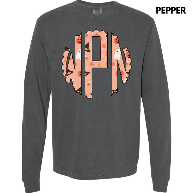 Halloween Things Monogram Long Sleeve Comfort Colors T-Shirt 'NLB' Hoodie, Sweatshirt | RetroVerseTees.com