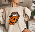 Halloween Tongue Mouth Sweatshirt, Leopard Lips Halloween Shirt, Pumpkin Lips Tongue Shirt, Fall Shirt, Halloween Party...