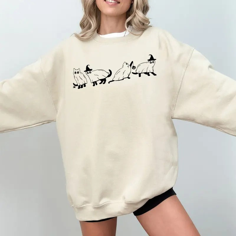 Halloween cat Sweatshirt, Halloween Sweater, Halloween Cat Shirt, Cat Lover Shirt, Black Cat Shirt, Spooky Season Hoodie