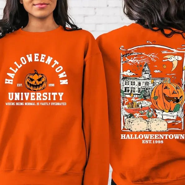 Halloweentown Est 1998 Back and Front Sweatshirt, Retro Halloween Town Crewneck Sweater Halloweentown University...