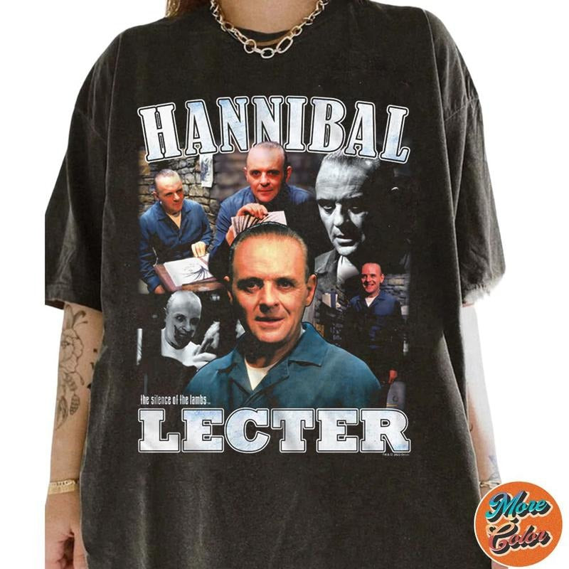 Hannibal Lecter Collage Silence Of The Lambs Vintage Tee Shirts, Cotton Unisex T-shirt, Crew Neck, Size S- 3XL, Menswear...