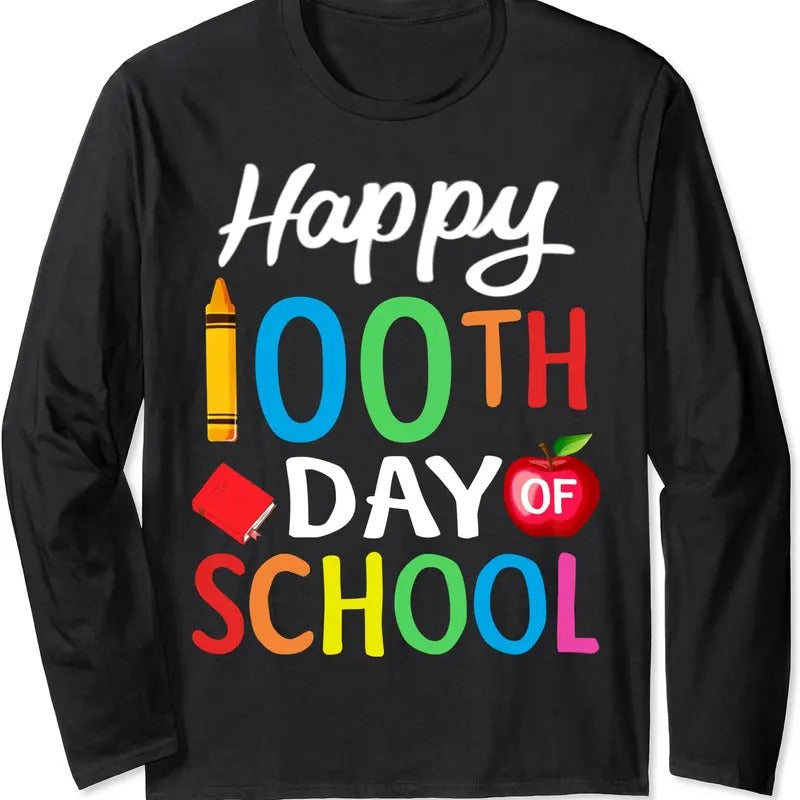 Happy 100th Day of School Shirt for Teacher or Child Long Sleeve T-Shirt Hoodie, Sweatshirt | RetroVerseTees.com