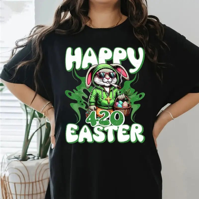 Happy 420 Easter Funny Smoking Easter Bunny Men Women Tshirt Sweatshirt, Horror Movie Shirt, Easter Day, Unisex Sweater...