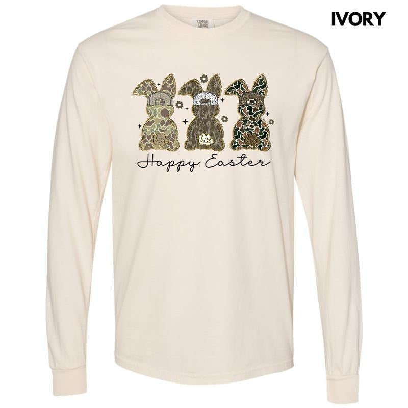 Happy Camo Easter Long Sleeve Comfort Colors T-Shirt 'NLB' Hoodie, Sweatshirt | RetroVerseTees.com