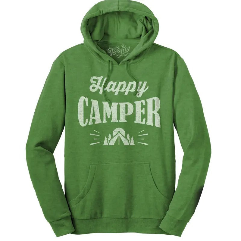 Happy Camper Hooded Sweatshirt - Green T-Shirts, Hoodie | RetroVerseTees.com