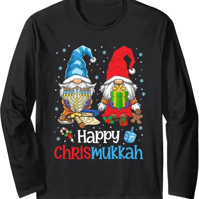 Happy Christmukkah Ugly Sweater Hanukkah Christmas Gnome Long Sleeve T-Shirt Hoodie, Sweatshirt | RetroVerseTees.com