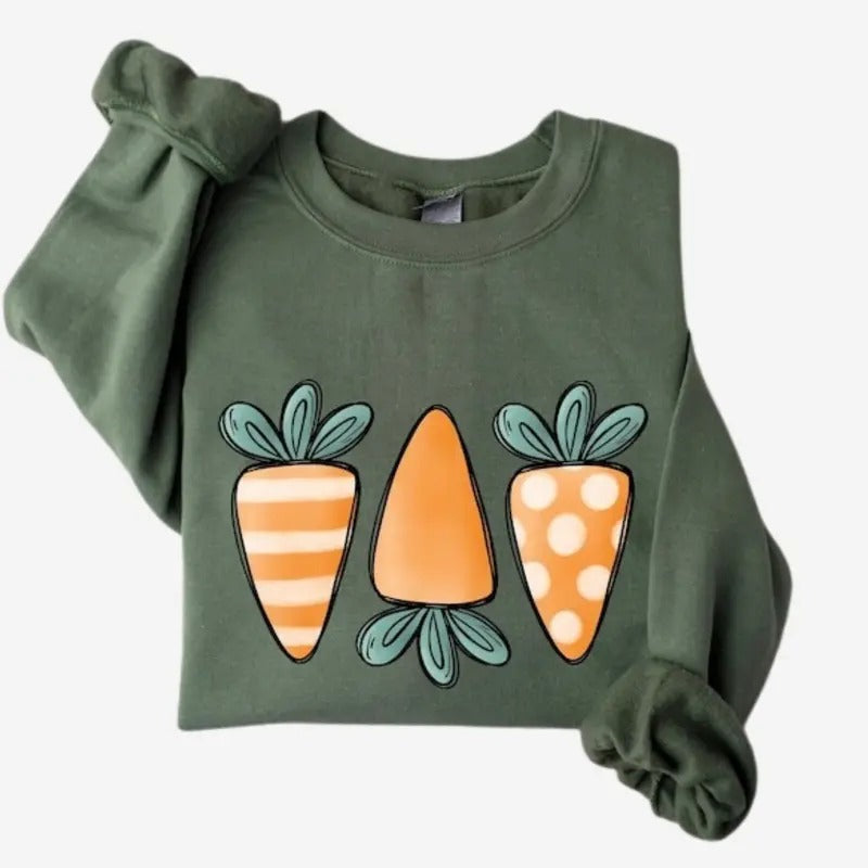 Happy Easter Carrot Sweatshirt, Easter Day Sweatshirt For Womens T-Shirts, Hoodie | RetroVerseTees.com