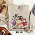Happy Hallothanksmas Sweatshirt , Christmas Sweatshirt, Thanksgiving Shirt, Christmas Shirt, Coffee Pumpkin Spice Iced Hoodie
