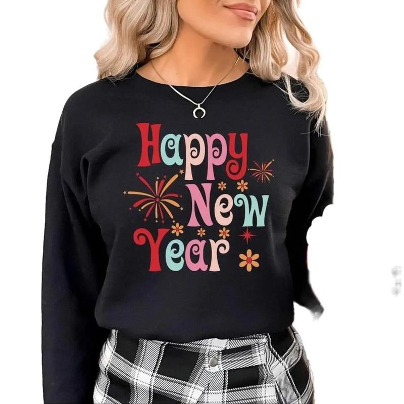 Happy New Year Sweatshirt, Cheers To The New Year Sweatshirt For Women T-Shirts, Hoodie | RetroVerseTees.com