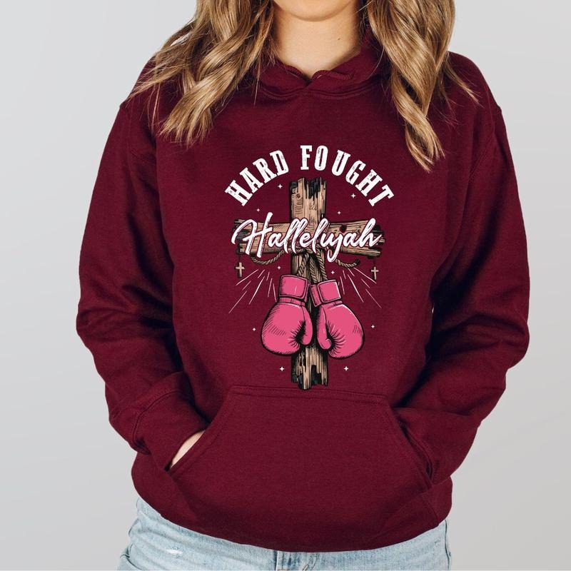 Hard Fought Hallelujah Shirt, Pink and Gold, Christian Shirt Hoodie, Sweatshirt | RetroVerseTees.com