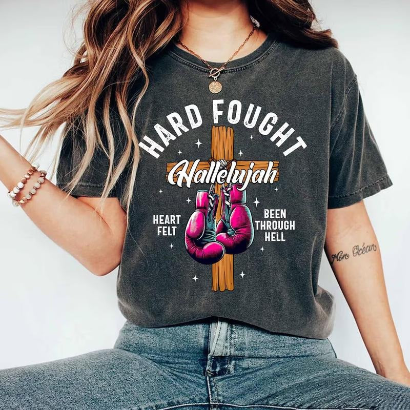Hard Fought HallelujahShirt, Christian Sweatshirt, Boxing Gloves Hard Fought Sweat, Religious Shirt, Church Tee, Jesus...