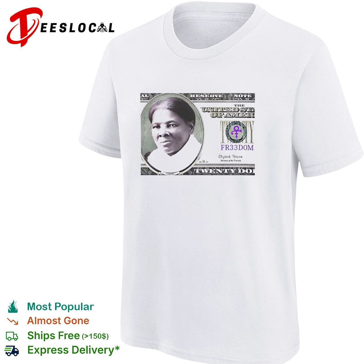 Harriet Tubman Elizabeth Warren FR33D0M Prince Symbol Twenty Dollar Bill shirt