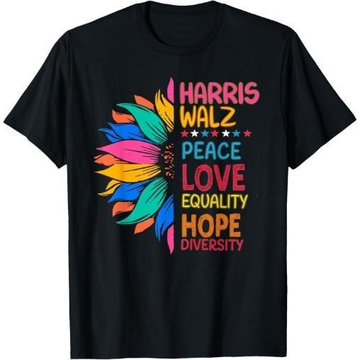 Harris Walz Peace Love Equality Hope Diversity T-Shirt made in usa Hoodie, Sweatshirt | RetroVerseTees.com