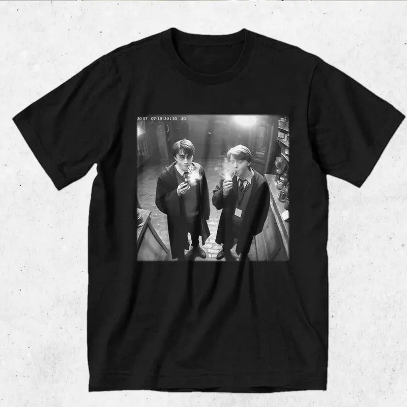 Harry and Ron Smoking Shirt Wizarding Fan Funny 90s Vintage Meme Summer Tees Crew Necks Hoodie, Sweatshirt