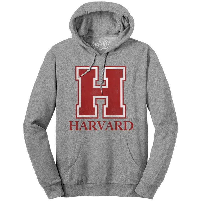 Harvard University H Logo Hooded Sweatshirt - Oxford Gray T-Shirts, Hoodie | RetroVerseTees.com