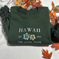 Hawaii the Aloha State Embroidered Sweatshirt - Women's Lightweight Basics T-Shirts, Hoodie | RetroVerseTees.com