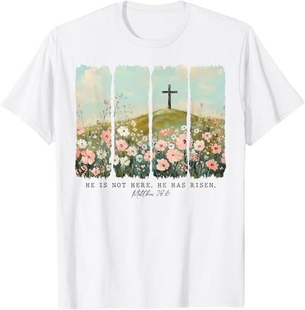 He Is Risen Christian Wildflower Happy Easter Women Girls T-Shirt Hoodie, Sweatshirt | RetroVerseTees.com