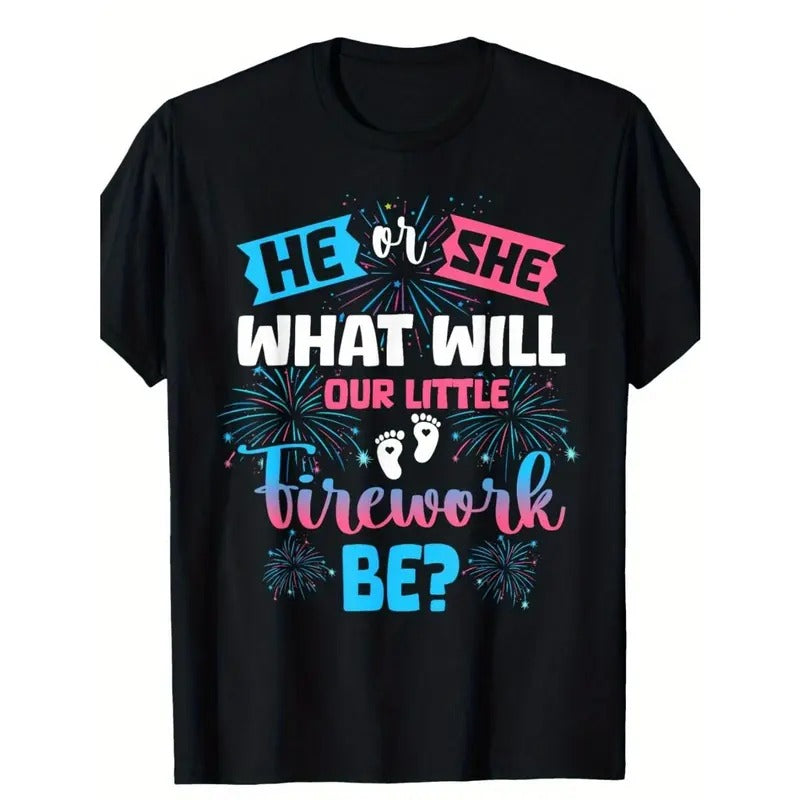 He or She What Will Our Little Firework Be Gender Reveal T-Shirt Made in USA Hoodie, Sweatshirt | RetroVerseTees.com