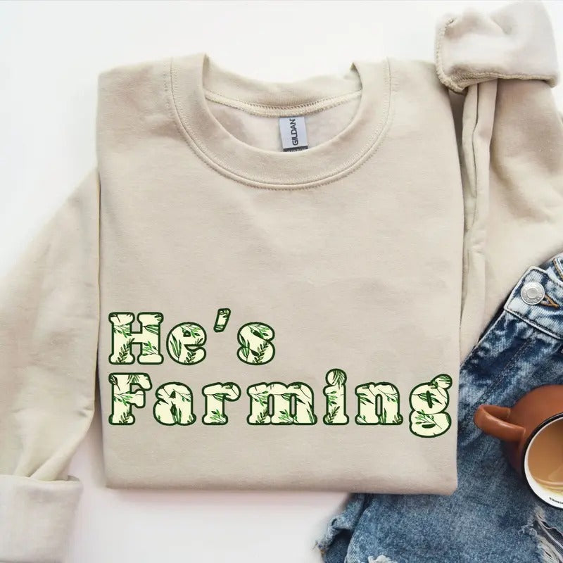 He's Farming Watercolor Tropical Pattern Unisex Crewneck Sweatshirt, Farm Shirt Hoodie | RetroVerseTees.com